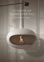 Paul white hanging bioethanol fireplace, 52 cm shell, ceiling fixing, 5 hours per fill, EN 16647