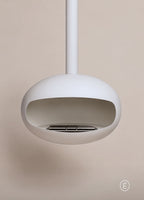 Paul white hanging bioethanol fireplace, unlit, on white background